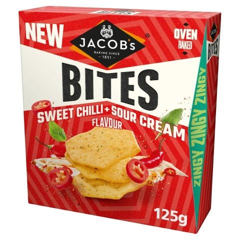 Jacob's Bites Sweet Chilli & Sour Cream Flavour Crackers, 125g