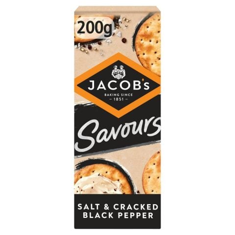 Jacob's Savours Bakes Salt & Cracked Black Pepper Crackers, 200g